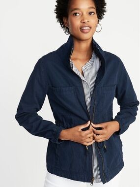 Old Navy Twill Field Utility Cotton Jacket in Classic Navy | size medium tall